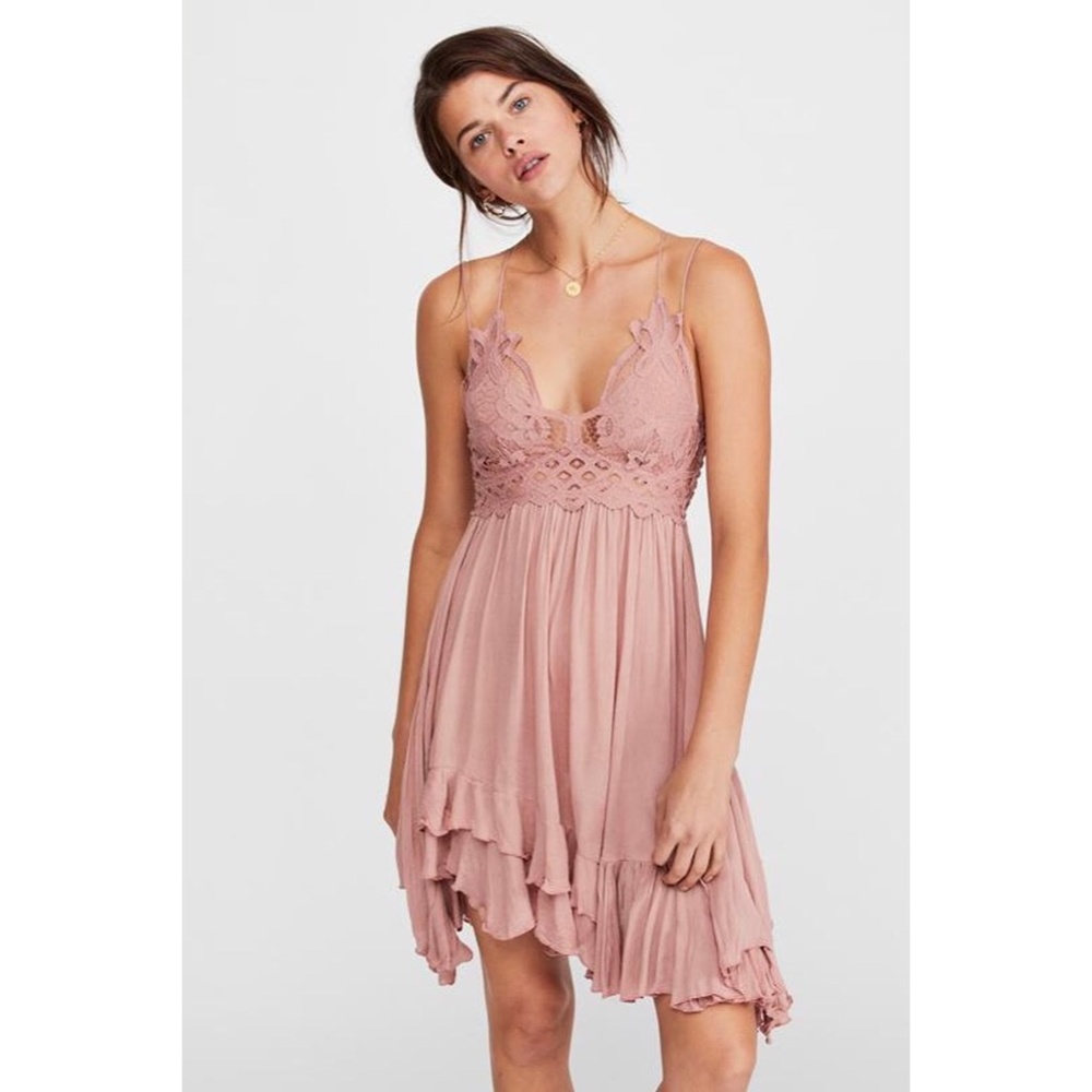 Free People Dusty Rose Lace Slip Dress